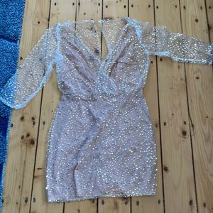 Blush dress with sheer fabric on top